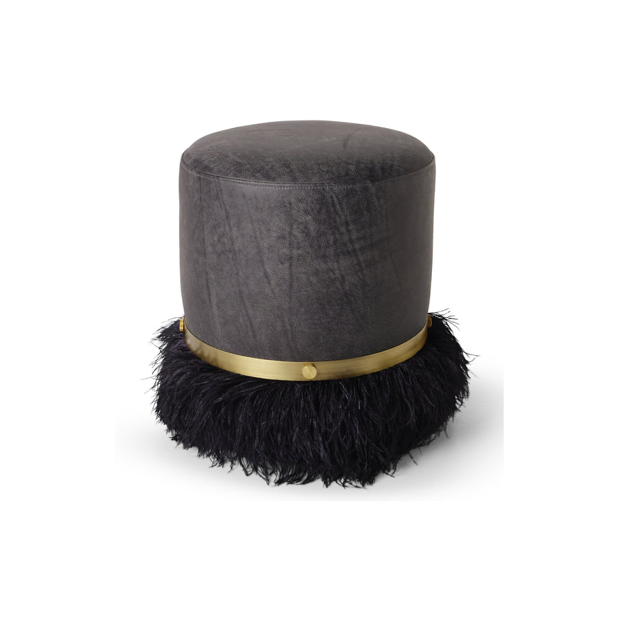 Ostrich Fluff Charcoal 450 Diameter Leather Pouf