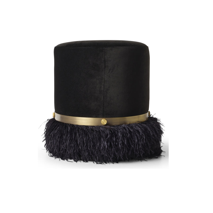 Ostrich Fluff Black 450 Diameter Velvet Pouf