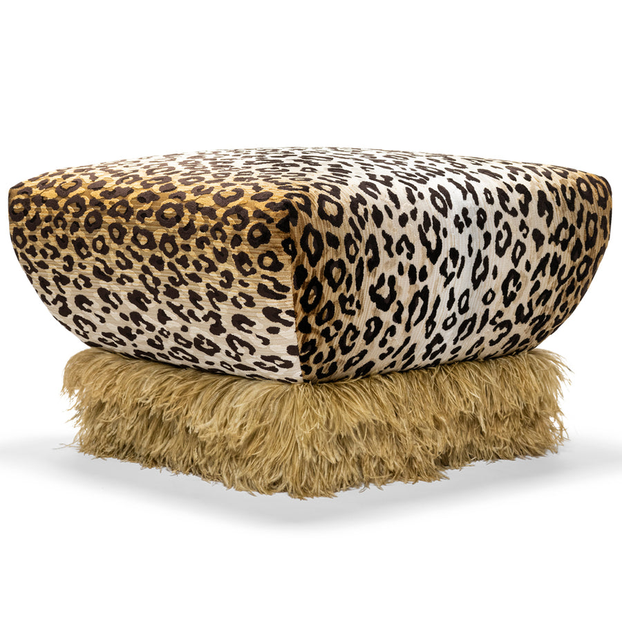 Ostrich Fluff Leopard Ottoman