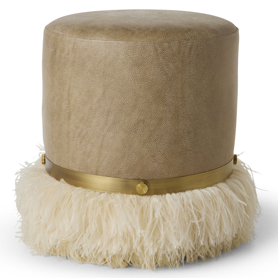 Ostrich Fluff Cream 450 Diameter Leather Pouf