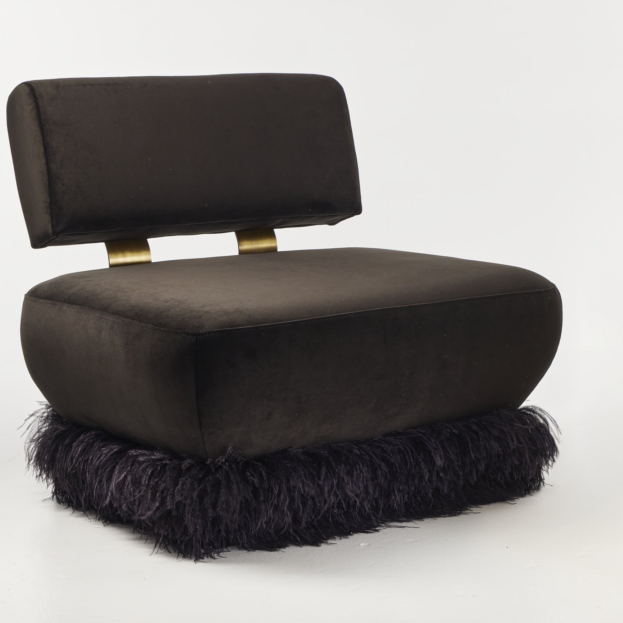 Ostrich Fluff Black Velvet Lounge Chair
