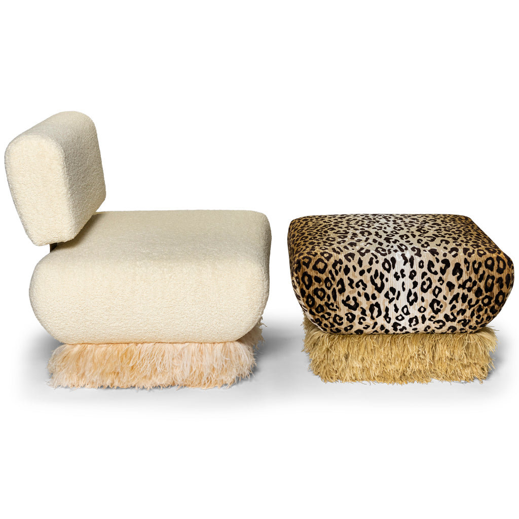 Ostrich Fluff Leopard Ottoman