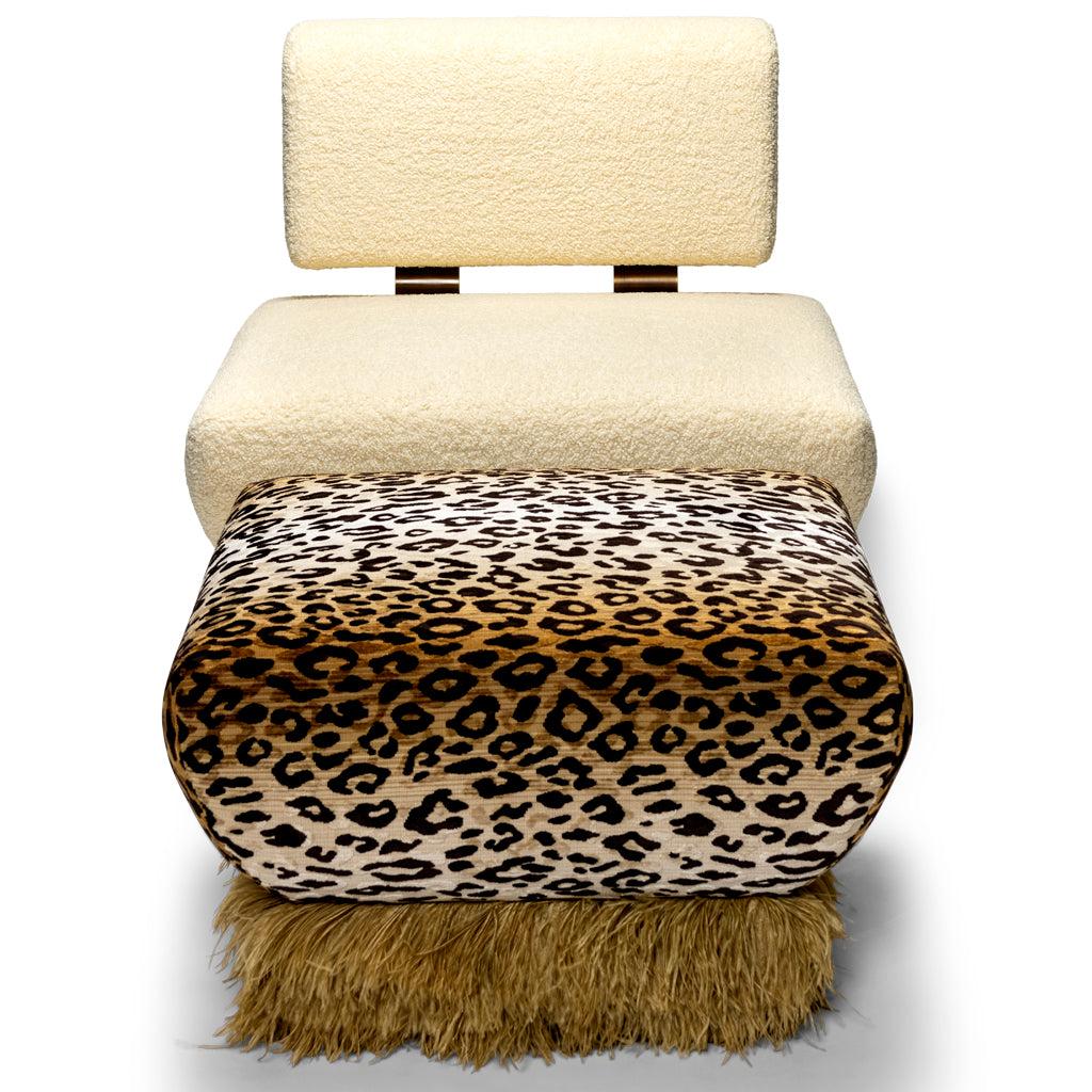 Ostrich Fluff Leopard Ottoman
