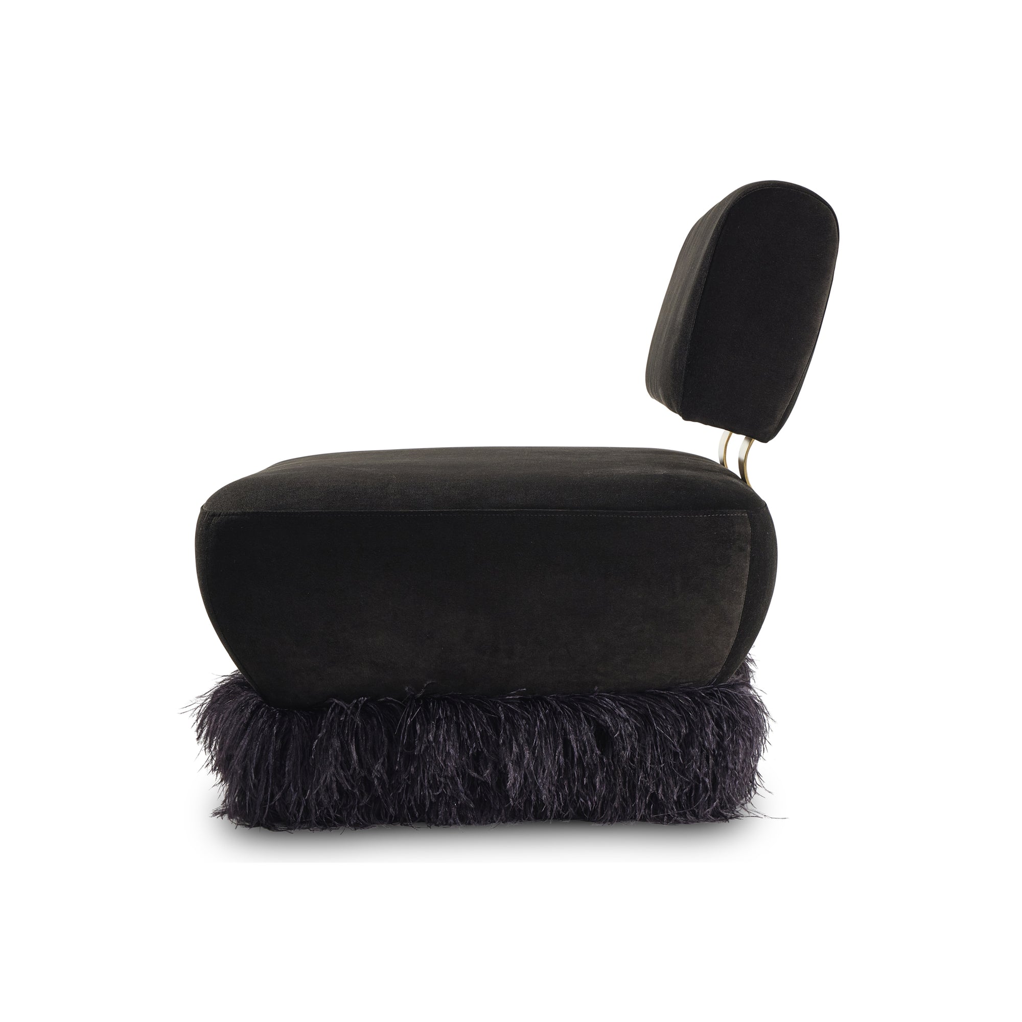 Ostrich Fluff Black Velvet Lounge Chair