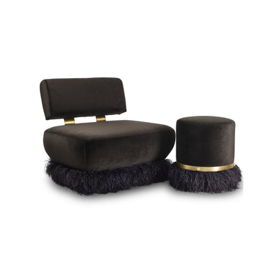 Ostrich Fluff Black Velvet Lounge Chair