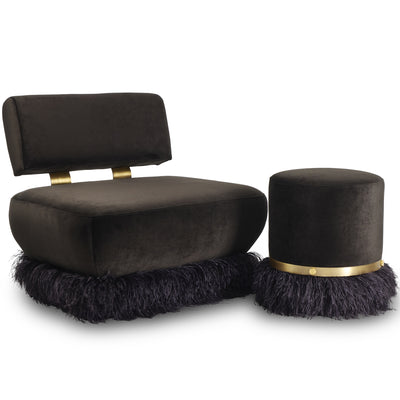 Ostrich Fluff Black 450 Diameter Velvet Pouf