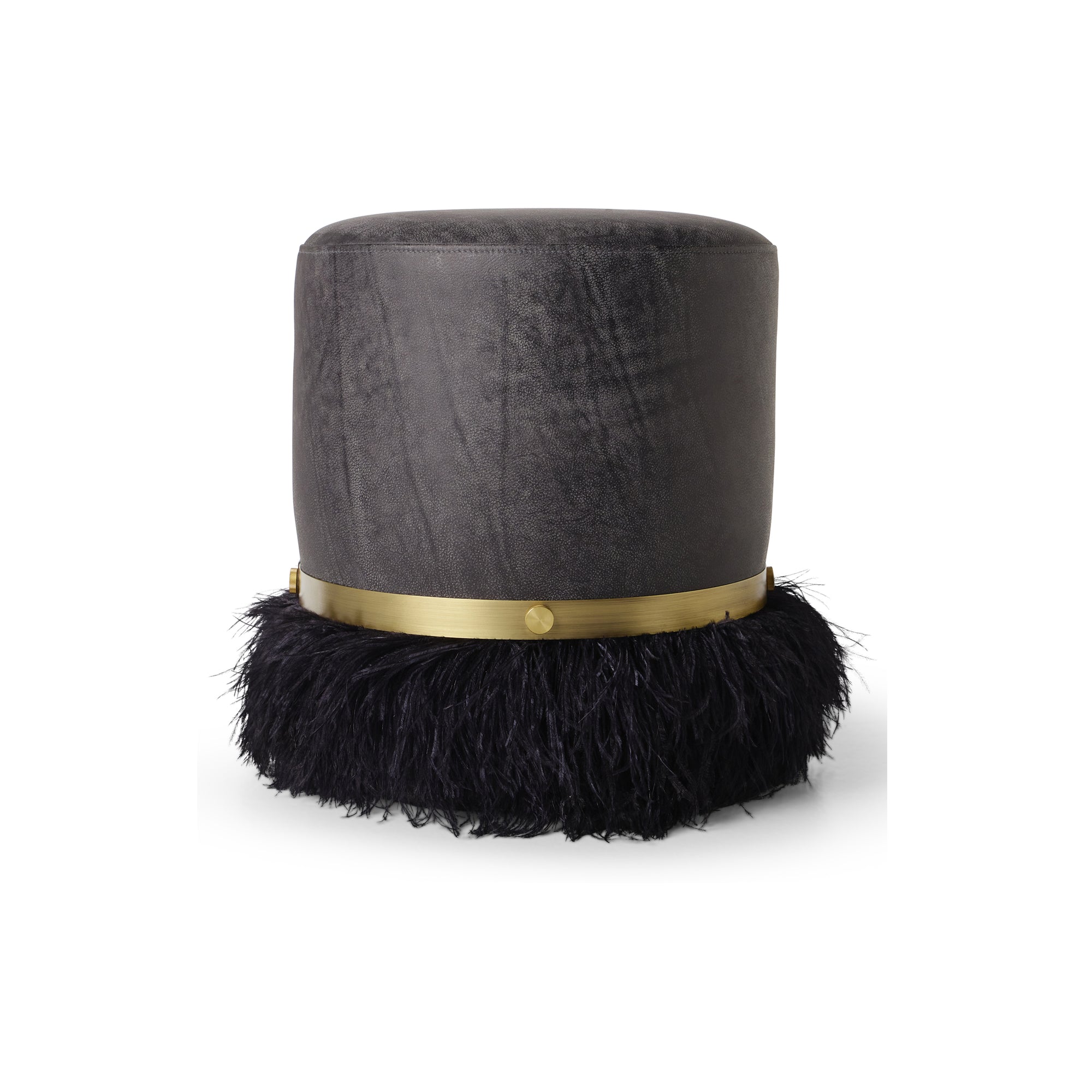 Ostrich Fluff Charcoal 450 Diameter Leather Pouf