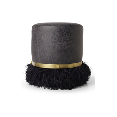 Ostrich Fluff Charcoal 450 Diameter Leather Pouf