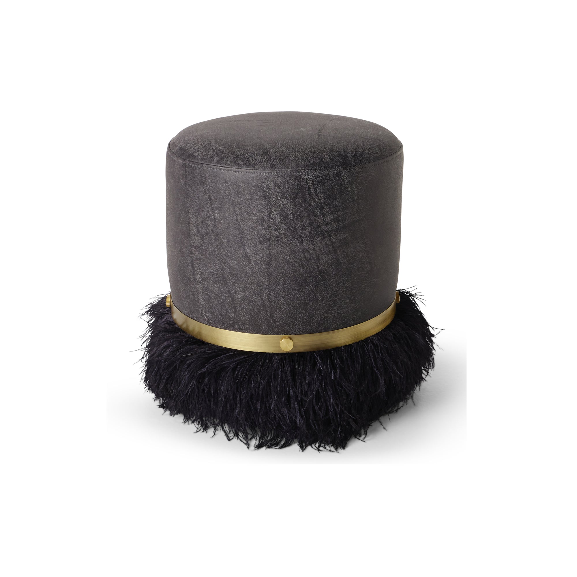 Ostrich Fluff Charcoal 450 Diameter Leather Pouf