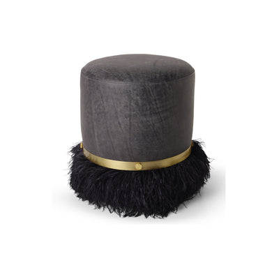 Ostrich Fluff Charcoal 450 Diameter Leather Pouf