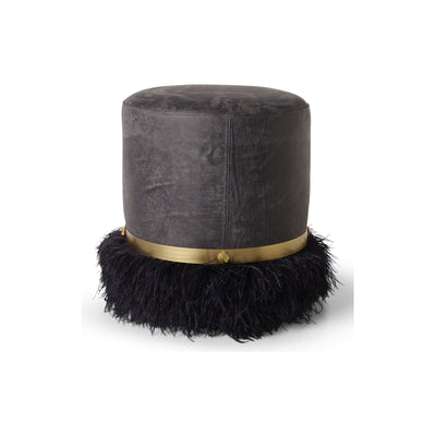 Ostrich Fluff Charcoal 450 Diameter Leather Pouf