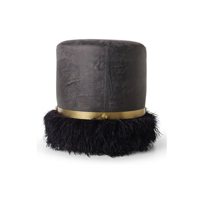 Ostrich Fluff Charcoal 450 Diameter Leather Pouf
