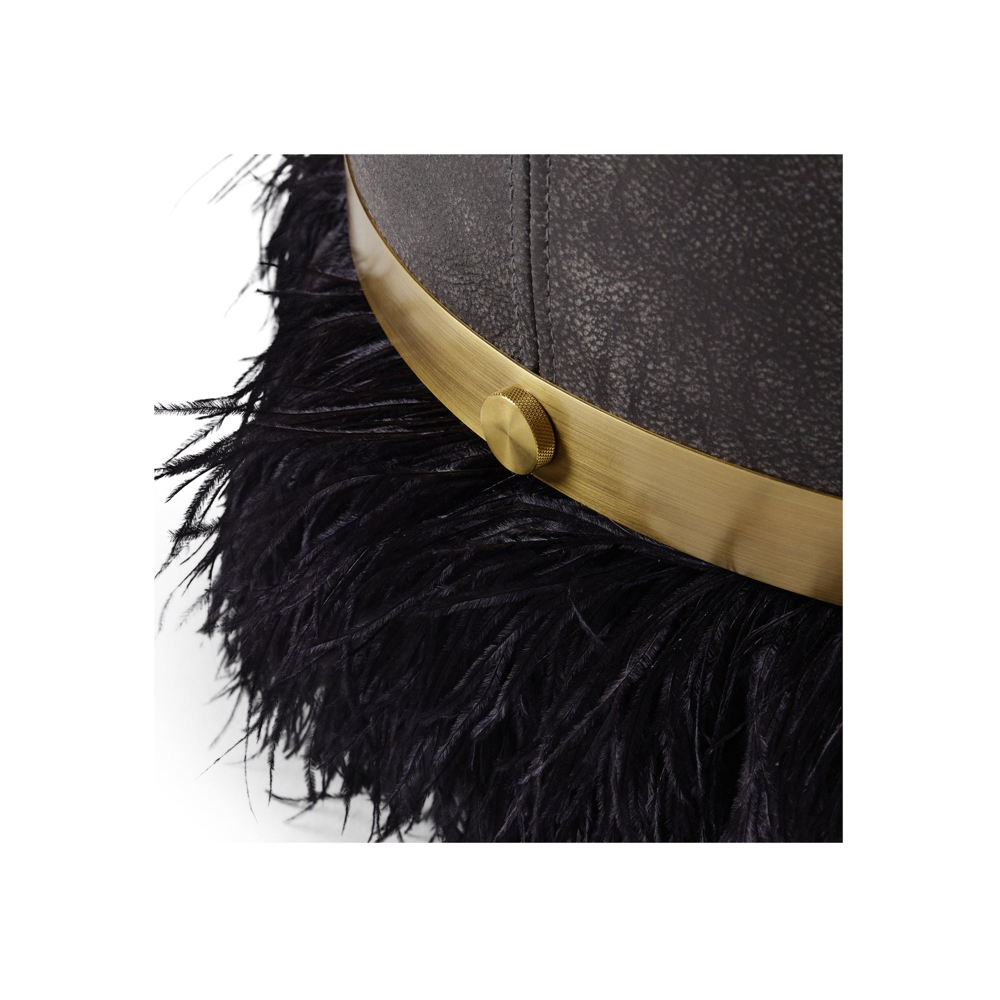 Ostrich Fluff Charcoal 450 Diameter Leather Pouf