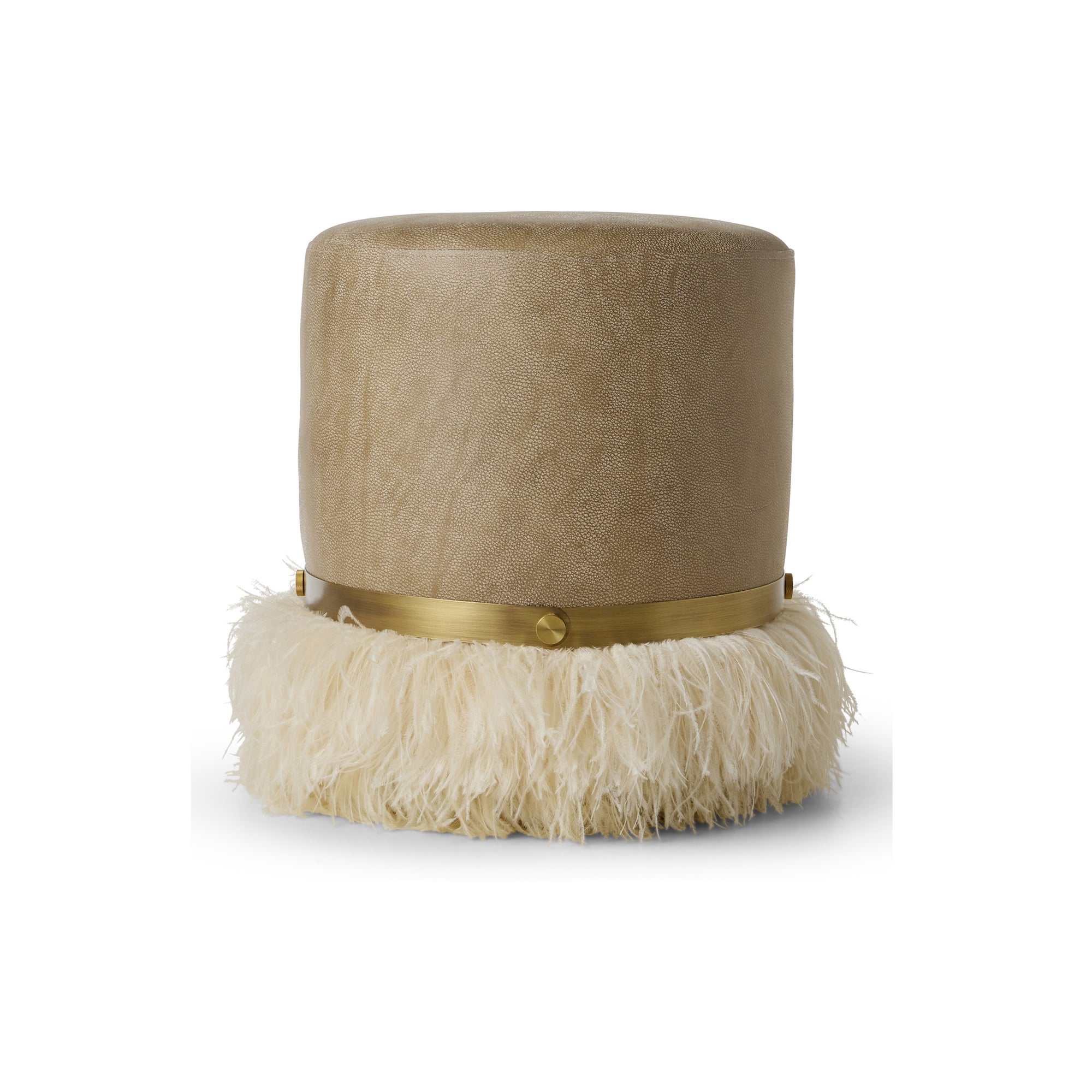 Ostrich Fluff Cream 450 Diameter Leather Pouf