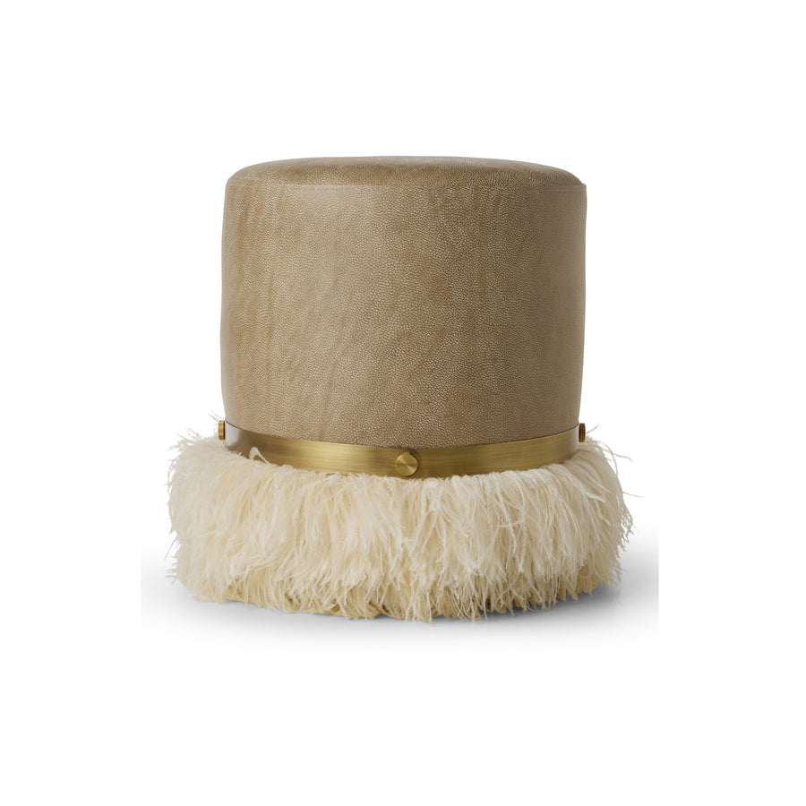 Ostrich Fluff Cream 450 Diameter Leather Pouf
