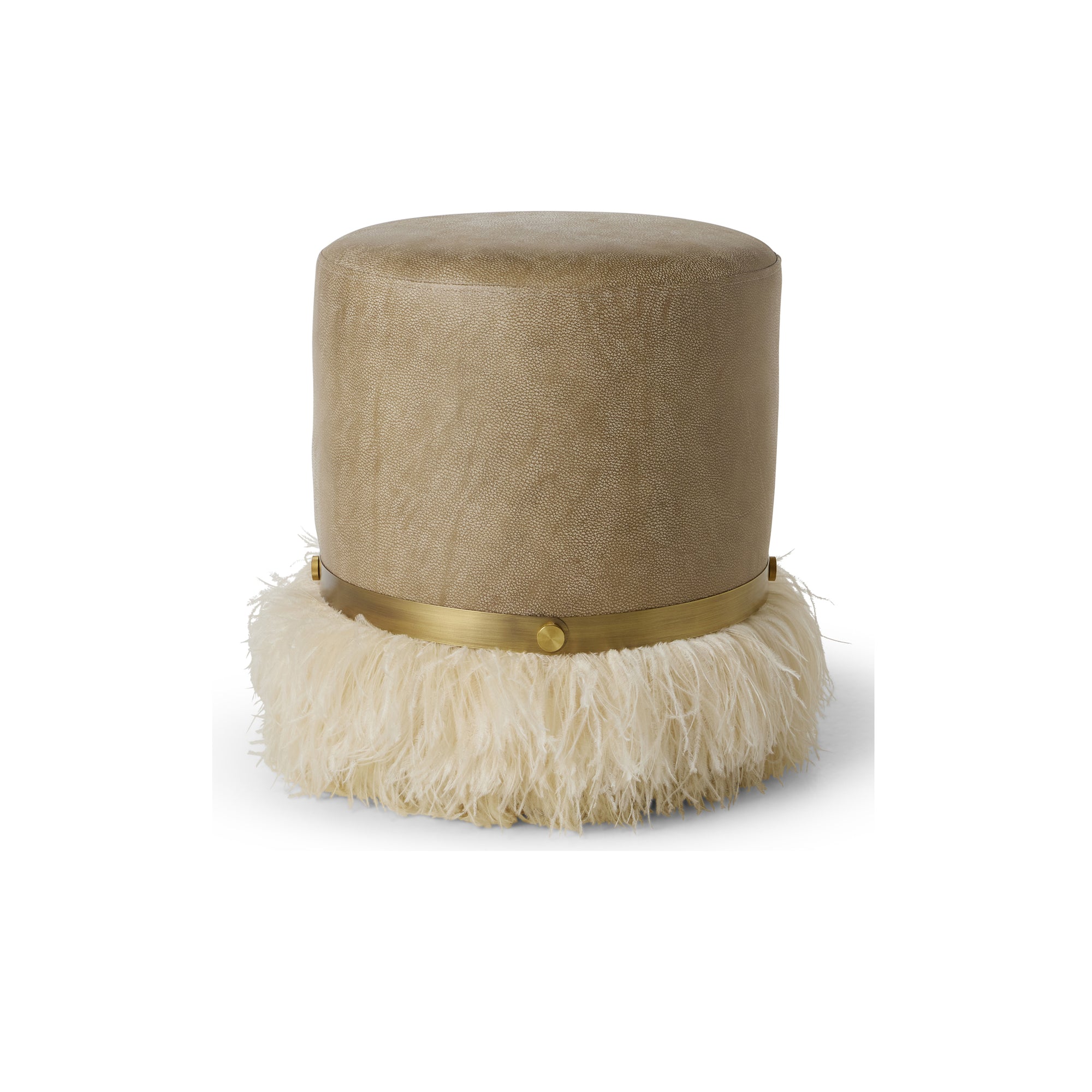 Ostrich Fluff Cream 450 Diameter Leather Pouf