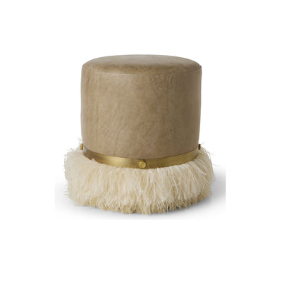 Ostrich Fluff Cream 450 Diameter Leather Pouf