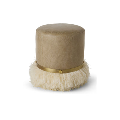 Ostrich Fluff Cream 450 Diameter Leather Pouf