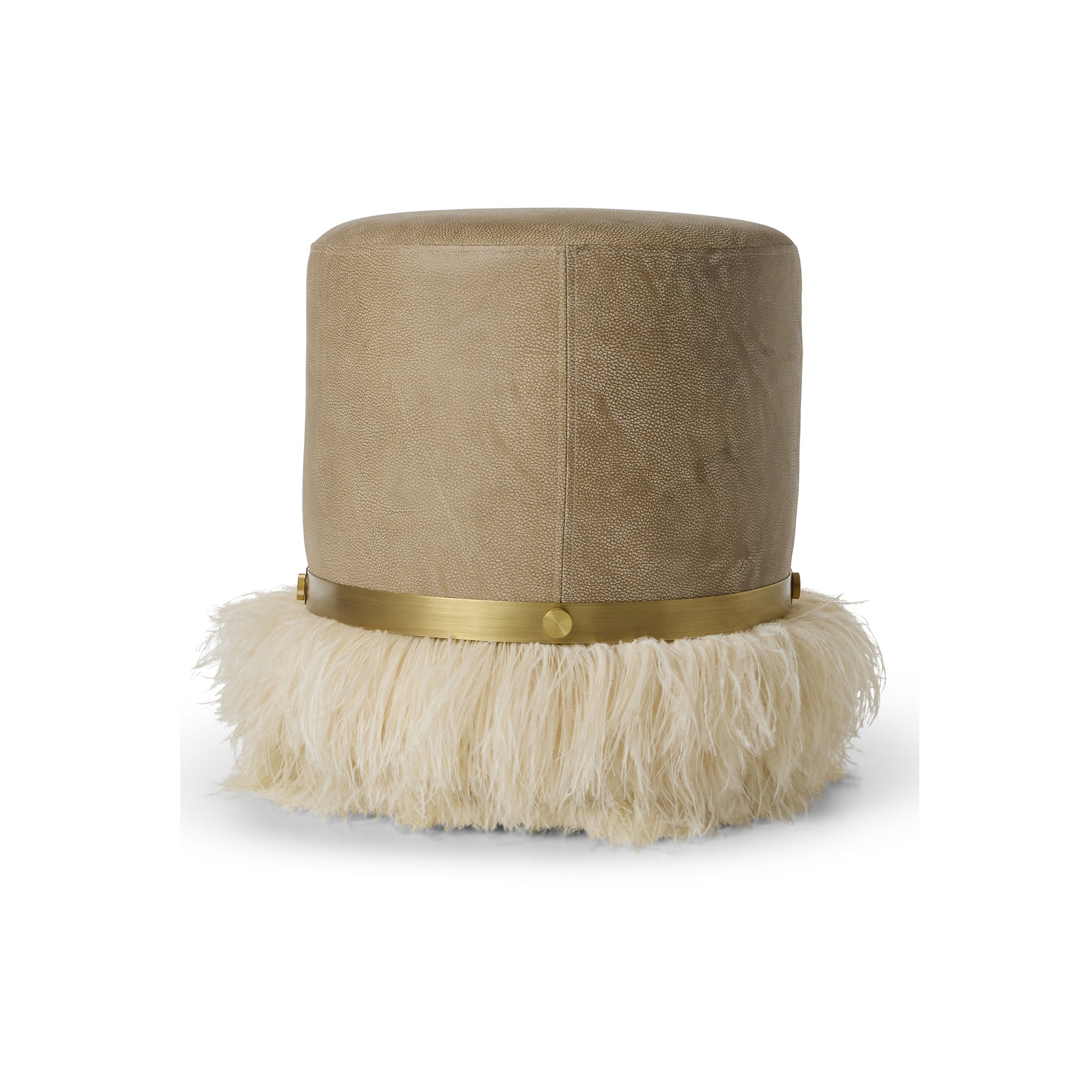 Ostrich Fluff Cream 450 Diameter Leather Pouf