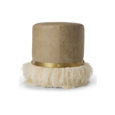 Ostrich Fluff Cream 450 Diameter Leather Pouf