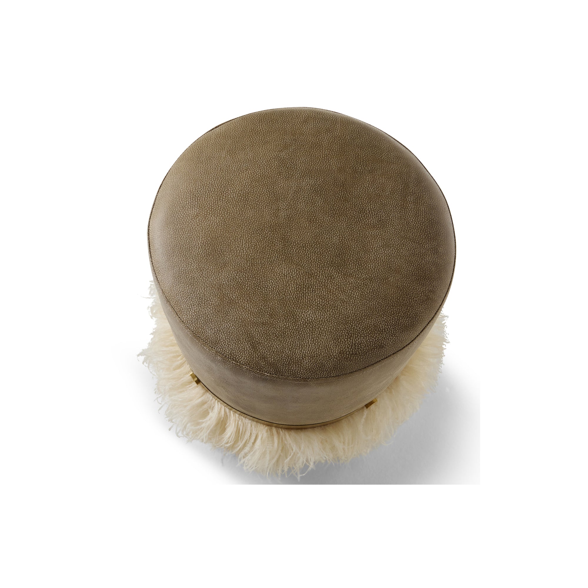 Ostrich Fluff Cream 450 Diameter Leather Pouf