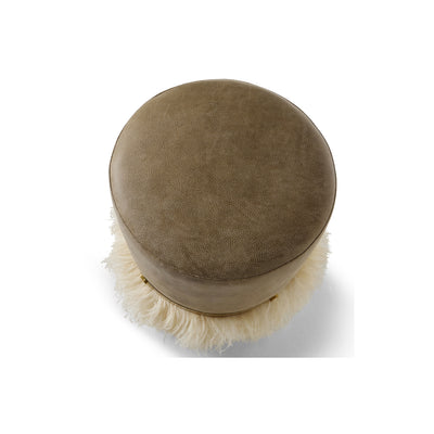 Ostrich Fluff Cream 450 Diameter Leather Pouf