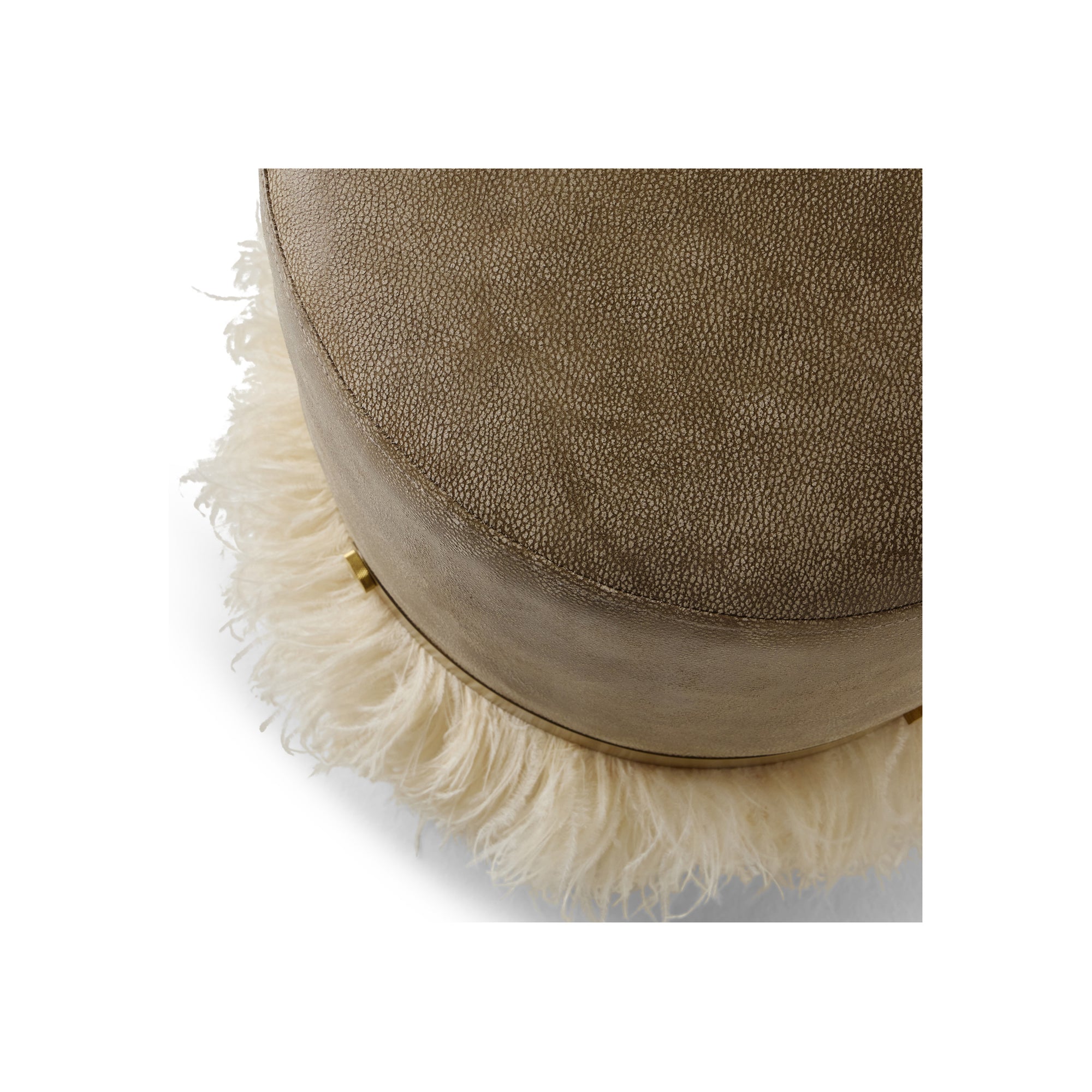 Ostrich Fluff Cream 450 Diameter Leather Pouf