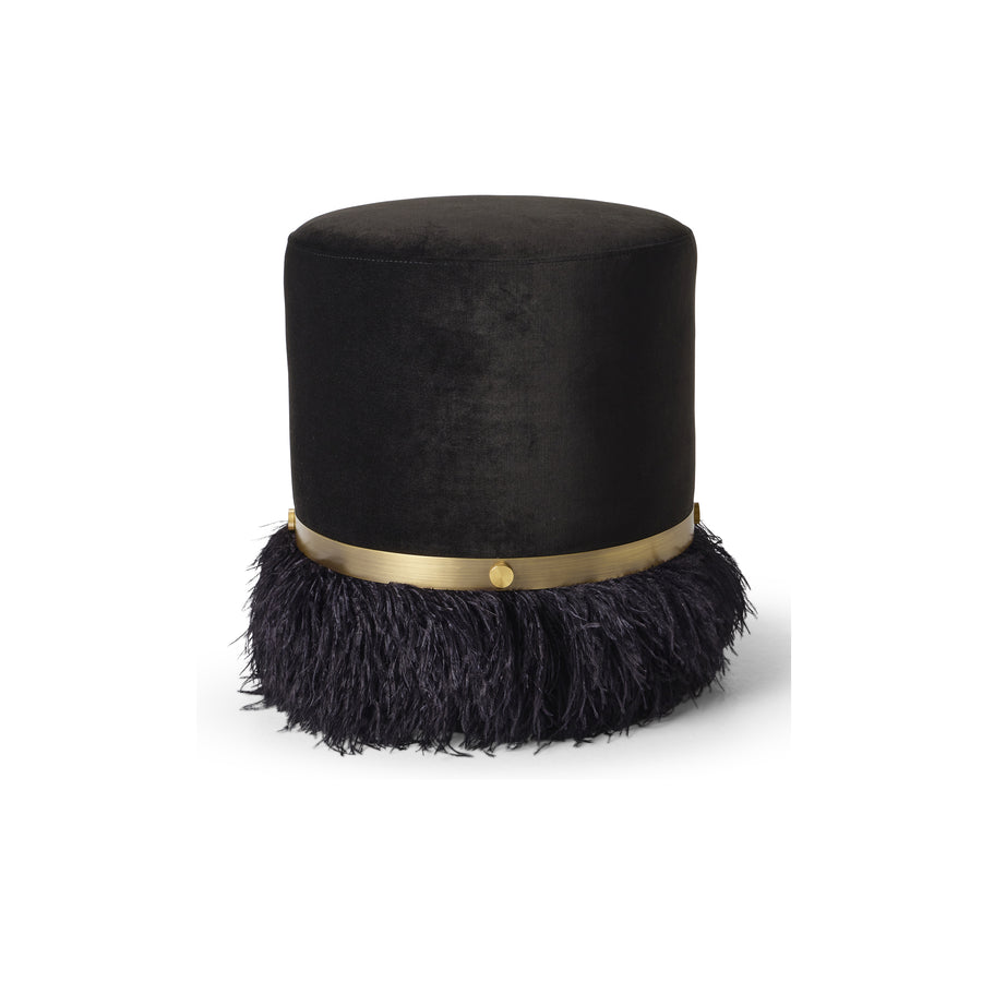 Ostrich Fluff Black 450 Diameter Velvet Pouf