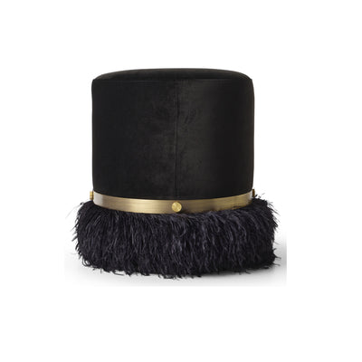 Ostrich Fluff Black 450 Diameter Velvet Pouf