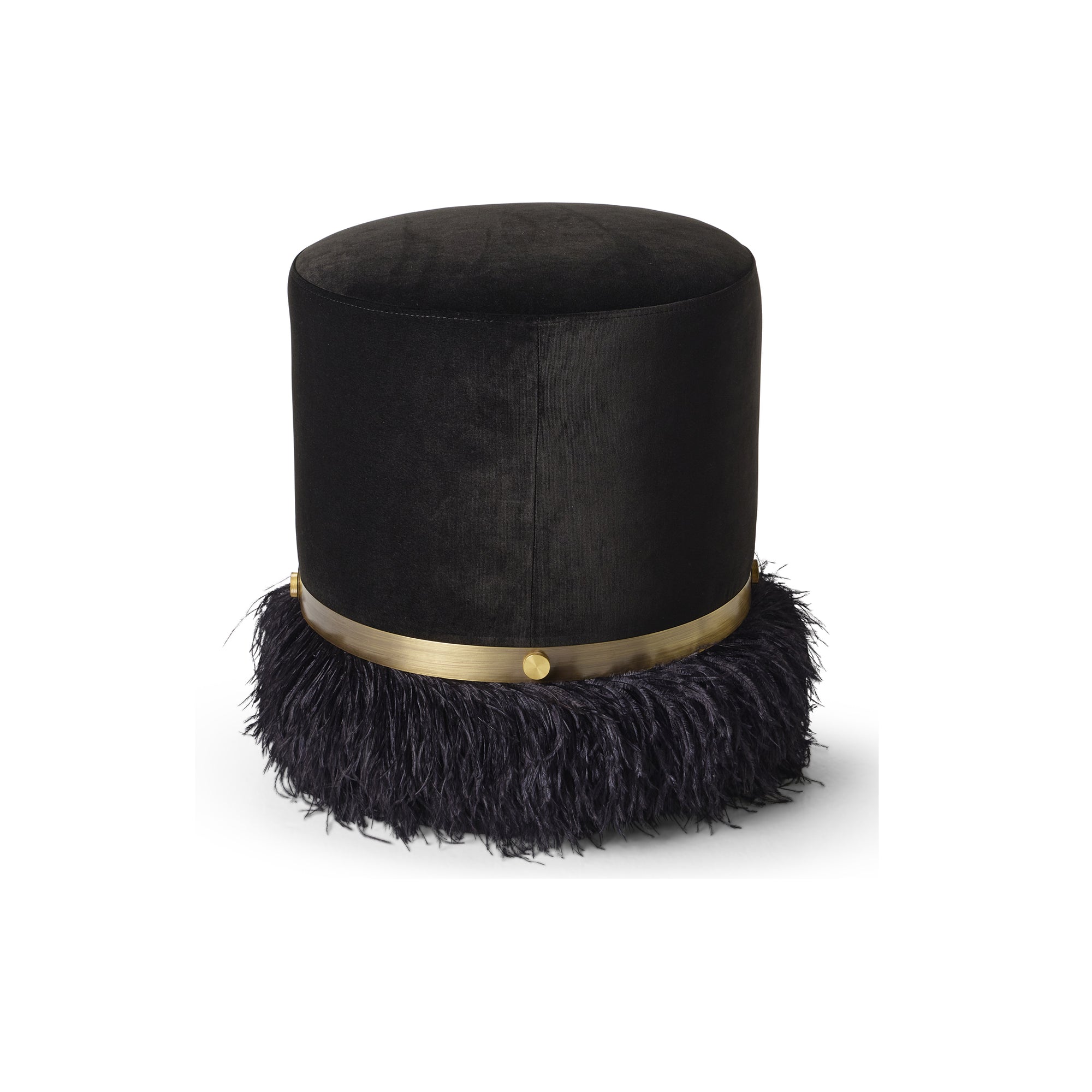Ostrich Fluff Black 450 Diameter Velvet Pouf