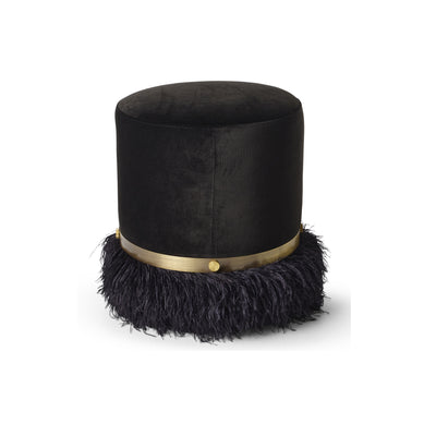 Ostrich Fluff Black 450 Diameter Velvet Pouf