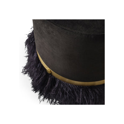 Ostrich Fluff Black 450 Diameter Velvet Pouf
