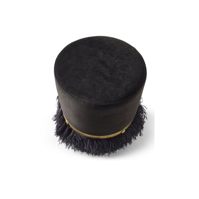 Ostrich Fluff Black 450 Diameter Velvet Pouf