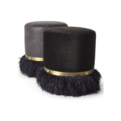 Ostrich Fluff Black 450 Diameter Velvet Pouf