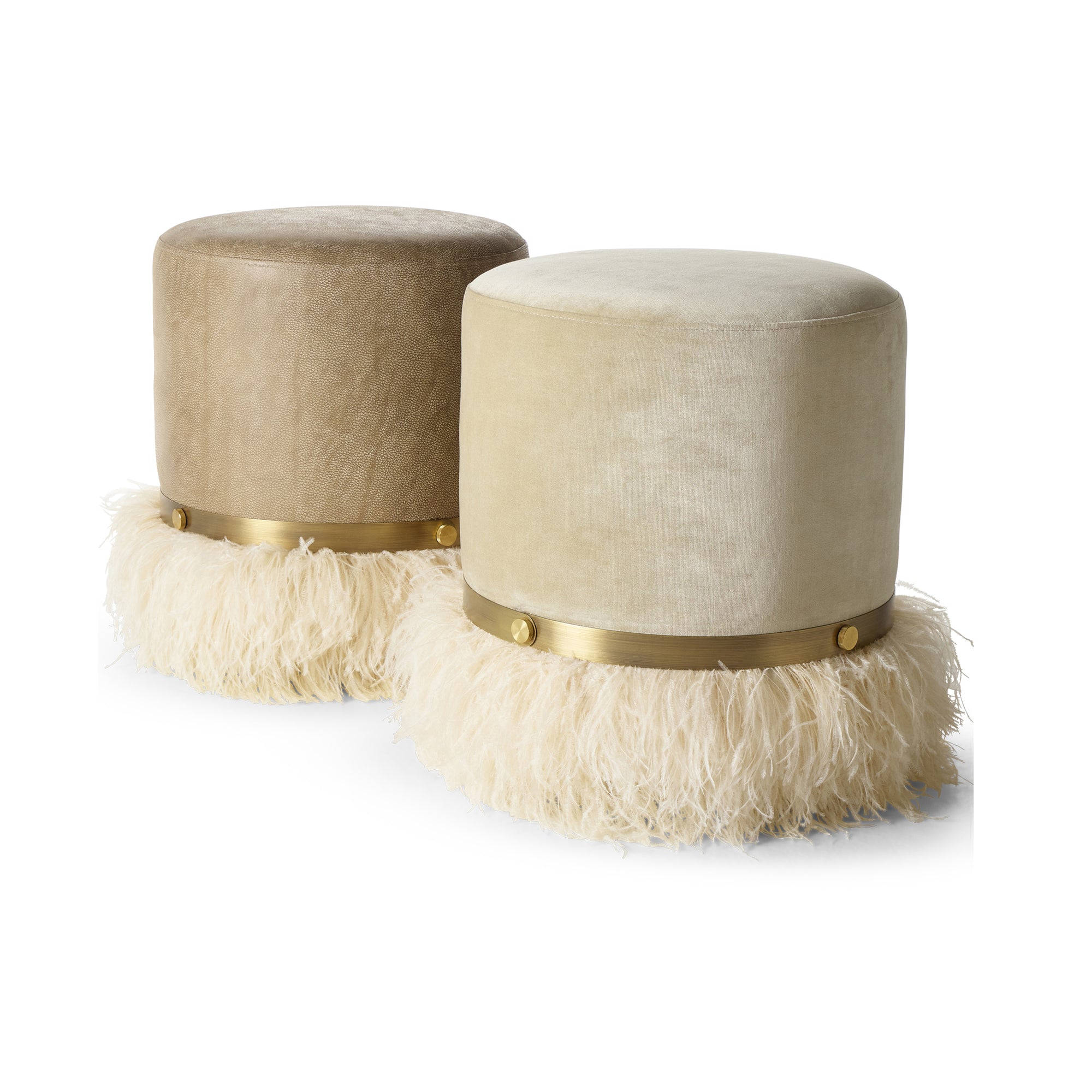 Ostrich Fluff Cream 450 Diameter Leather Pouf