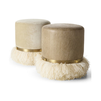 Ostrich Fluff Cream 450 Diameter Leather Pouf