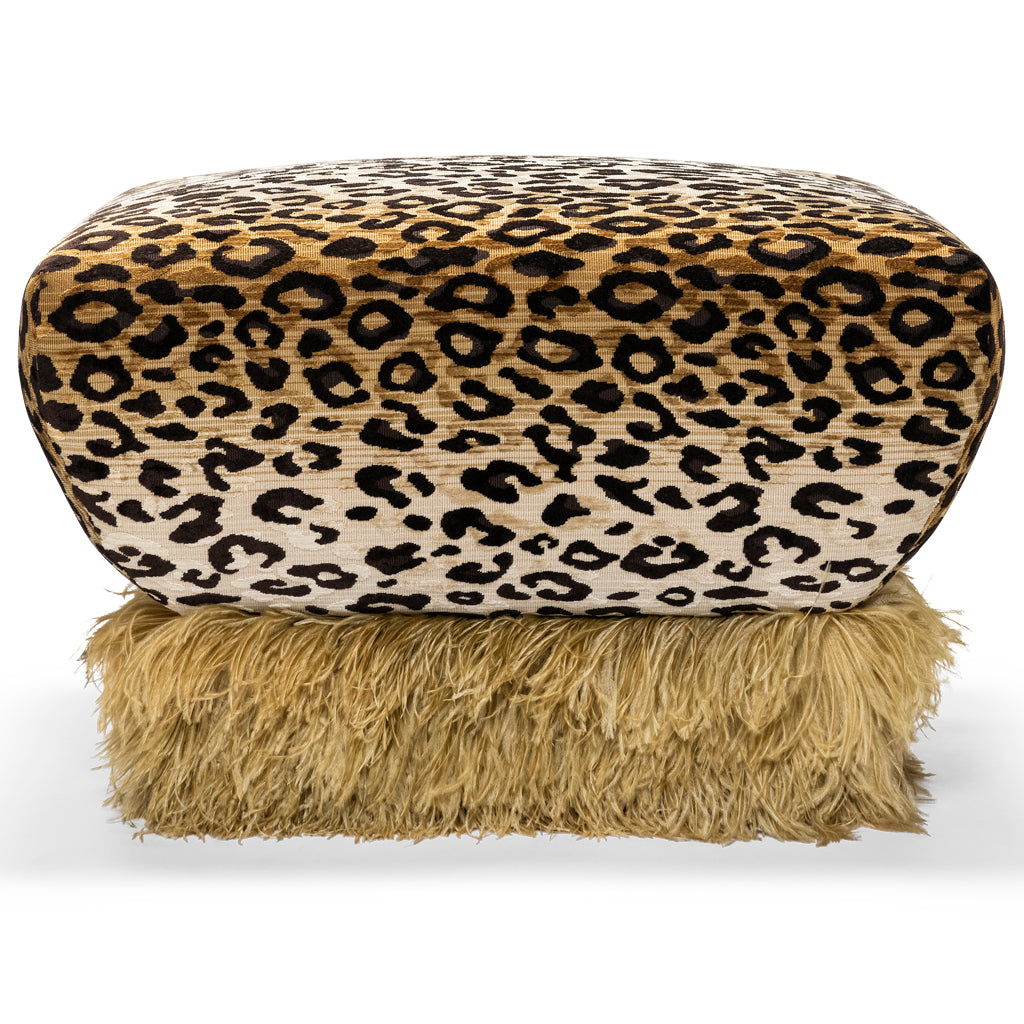 Ostrich Fluff Leopard Ottoman