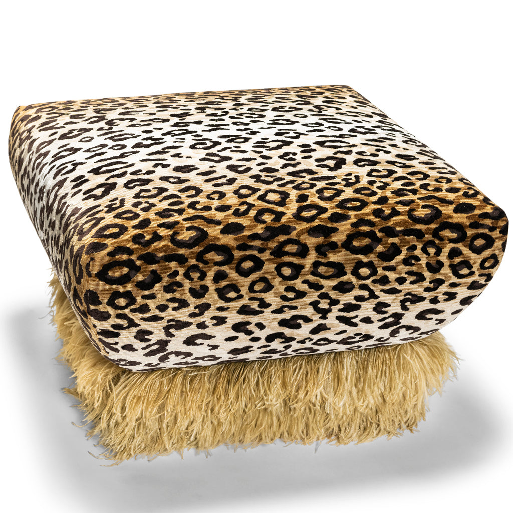 Ostrich Fluff Leopard Ottoman
