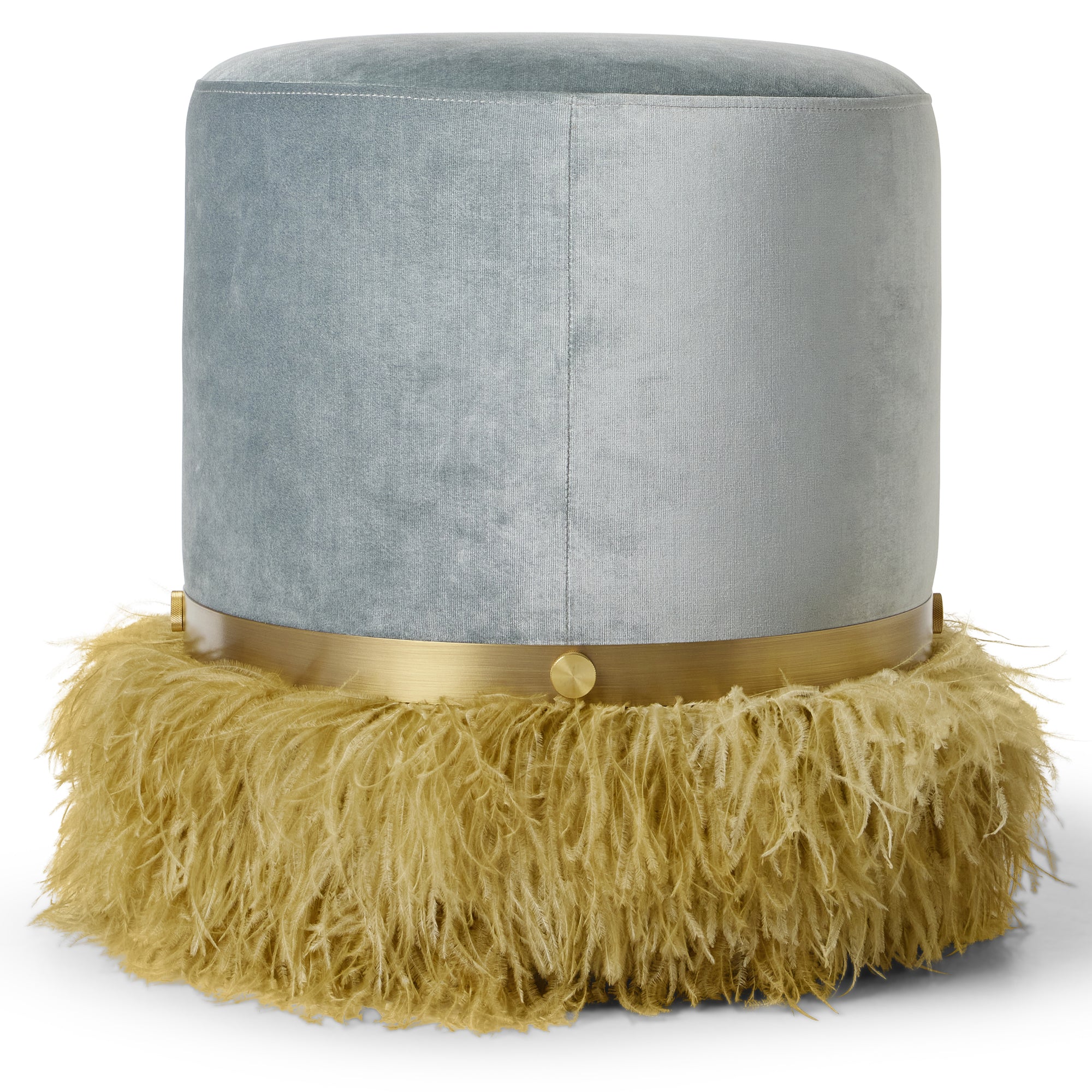 Ostrich Fluff Ocean 450 Diameter Velvet Pouf