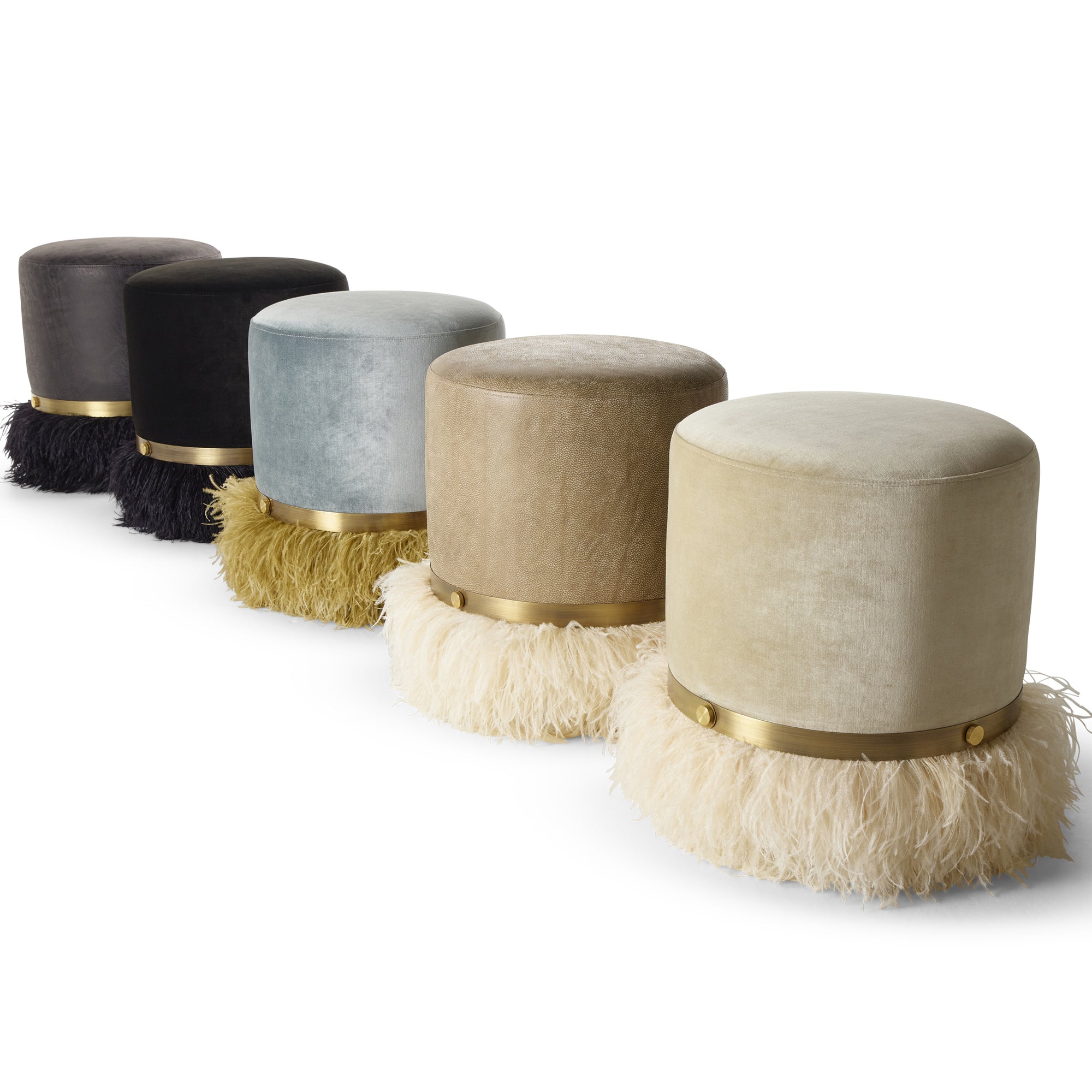 Ostrich Fluff Ocean 450 Diameter Velvet Pouf