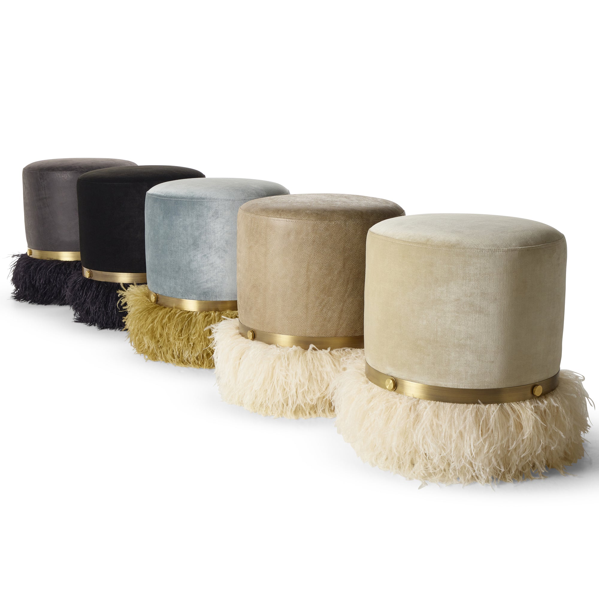 Ostrich Fluff Ocean 450 Diameter Velvet Pouf