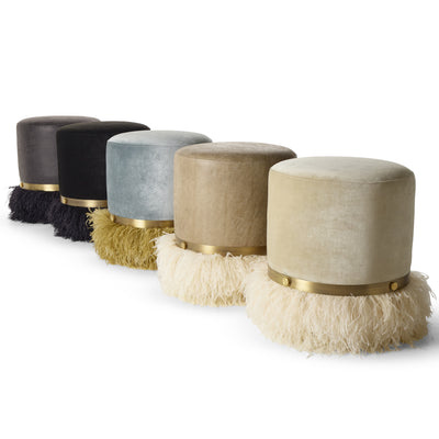 Ostrich Fluff Ocean 450 Diameter Velvet Pouf