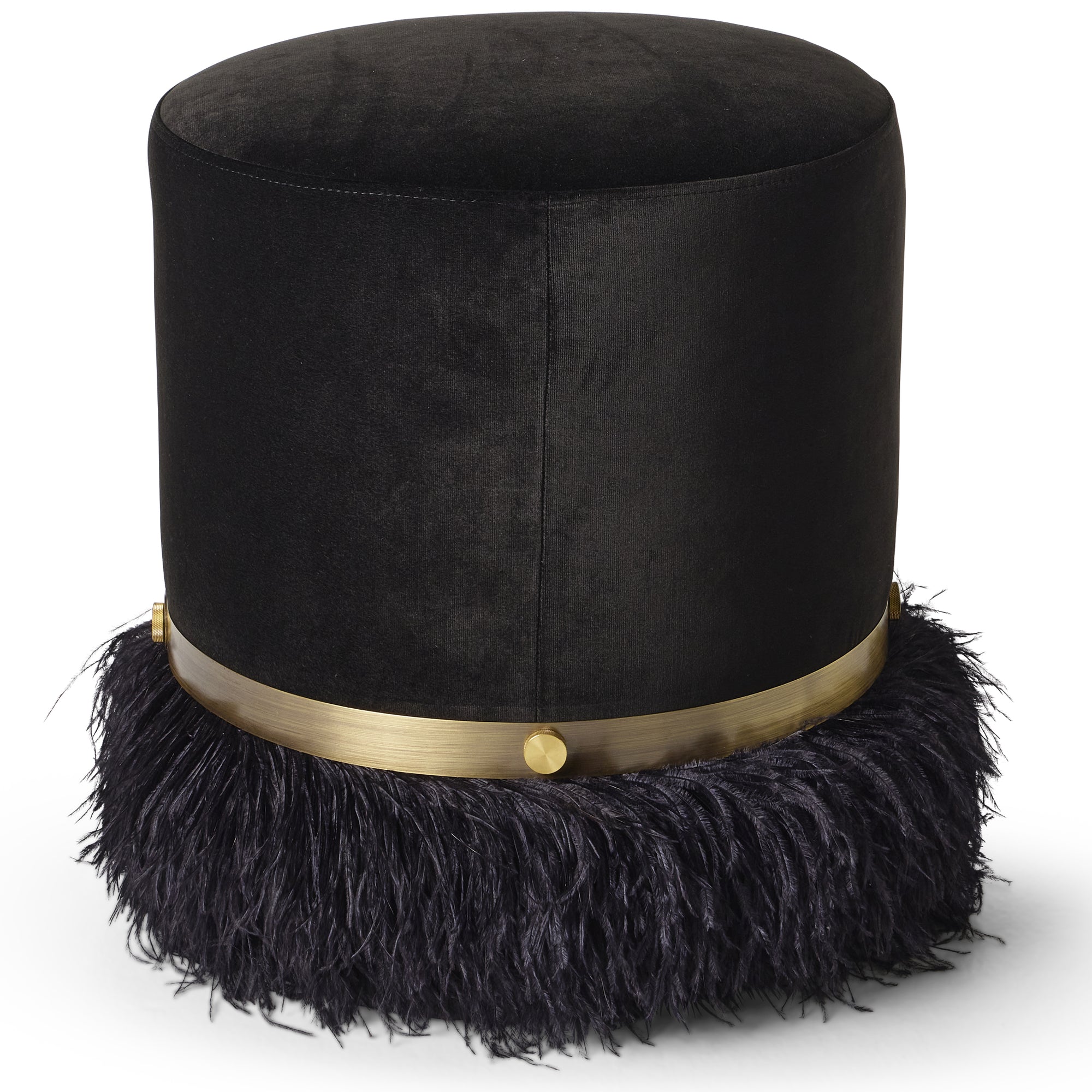 Ostrich Fluff Black 450 Diameter Velvet Pouf