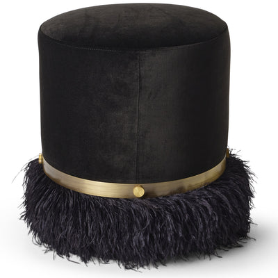 Ostrich Fluff Black 450 Diameter Velvet Pouf