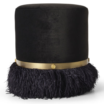 Ostrich Fluff Black 450 Diameter Velvet Pouf