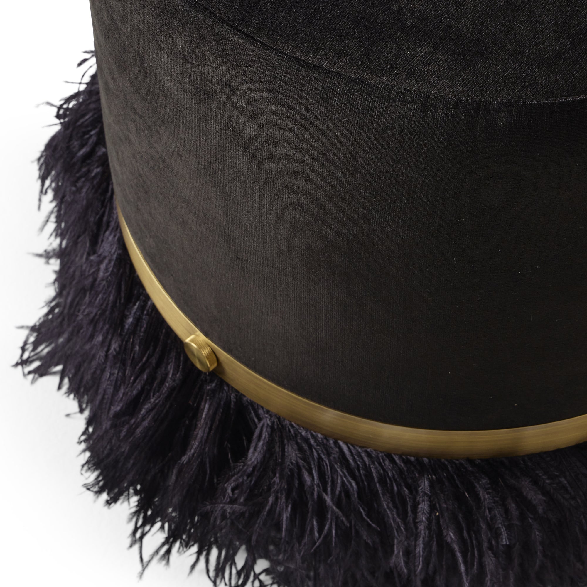 Ostrich Fluff Black 450 Diameter Velvet Pouf