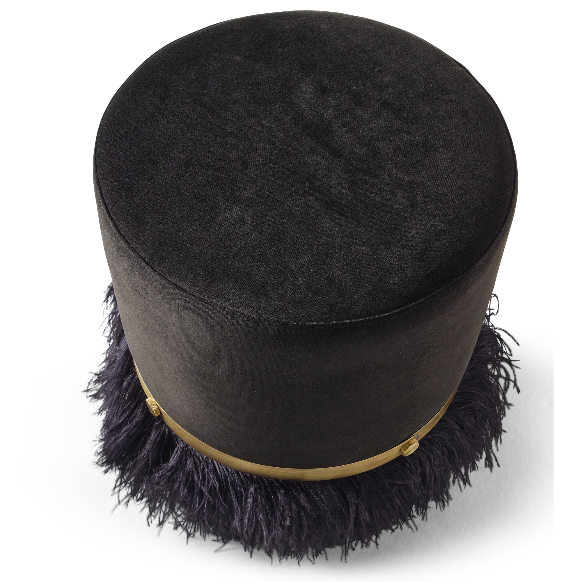 Ostrich Fluff Black 450 Diameter Velvet Pouf