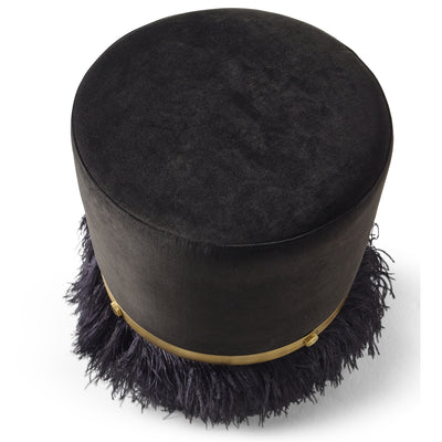 Ostrich Fluff Black 450 Diameter Velvet Pouf