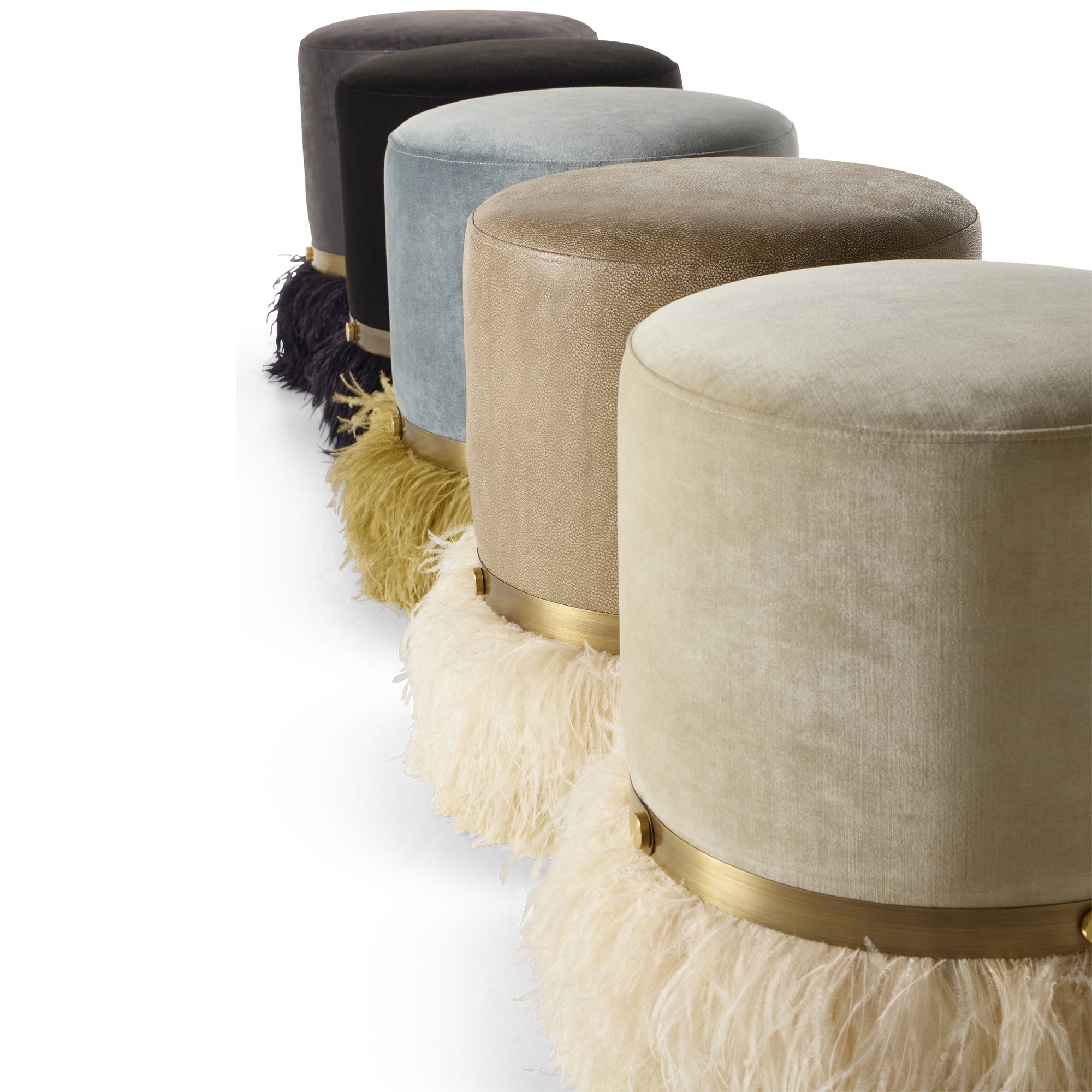 Ostrich Fluff Charcoal 450 Diameter Leather Pouf