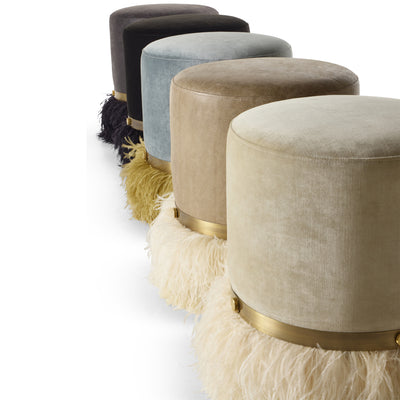 Ostrich Fluff Charcoal 450 Diameter Leather Pouf